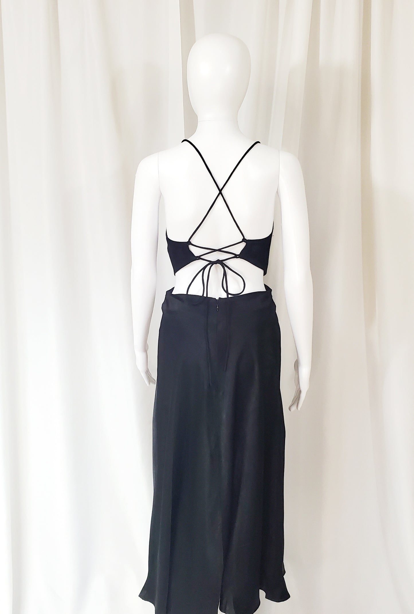 Satin Cutout Dress (Black)