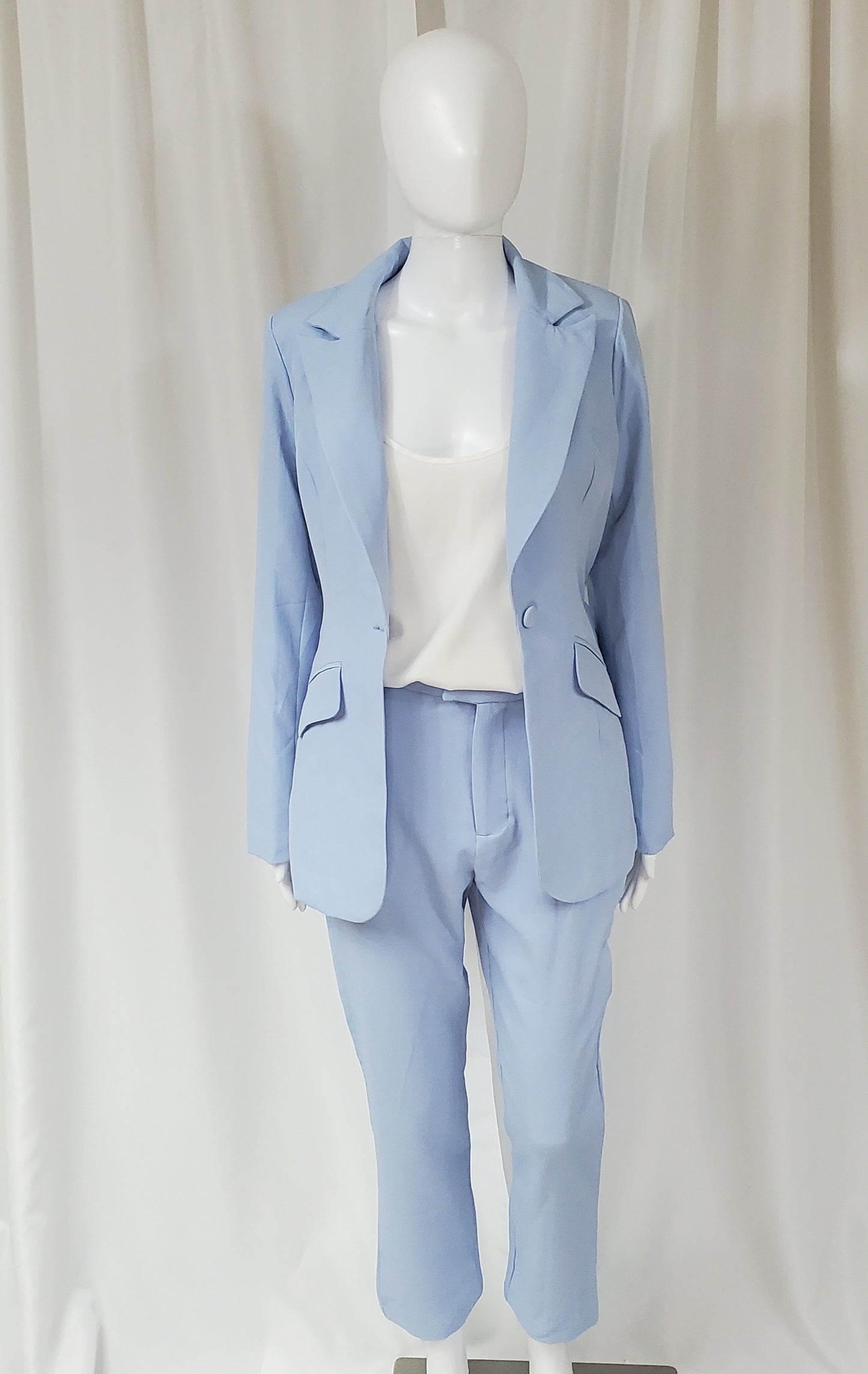 Belted Single Button Suit (Blue)