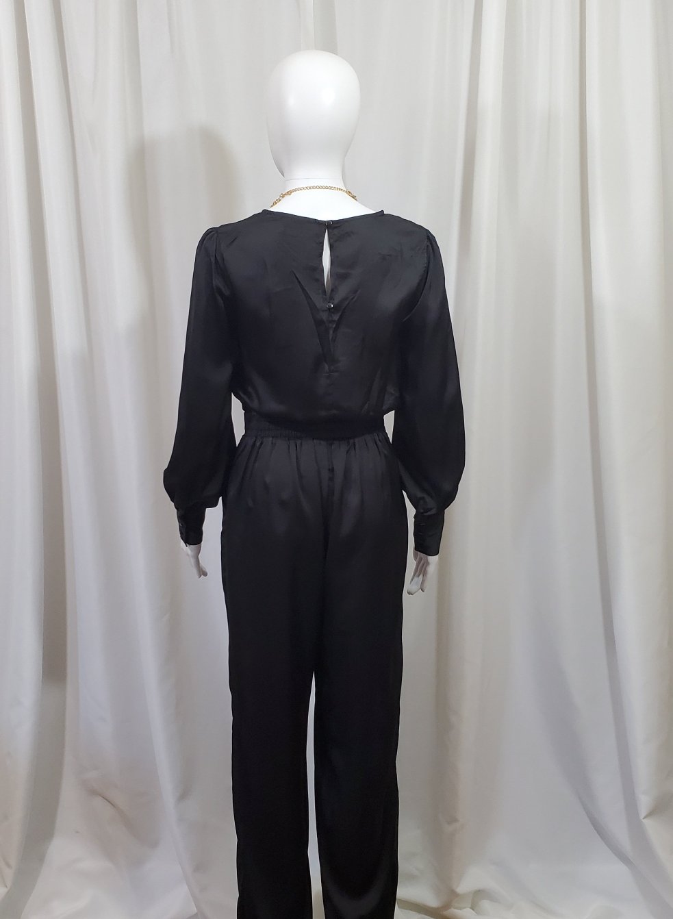 Black Long Sleeve Satin Romper