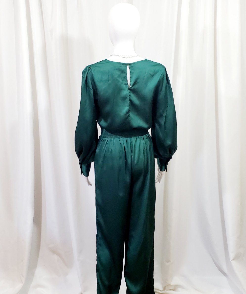 Forest Green Long Sleeve Satin Romper