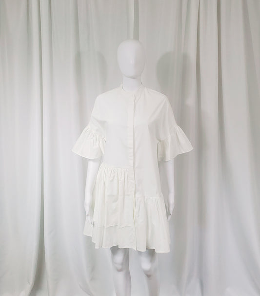 White Button Down Ruffled Dress