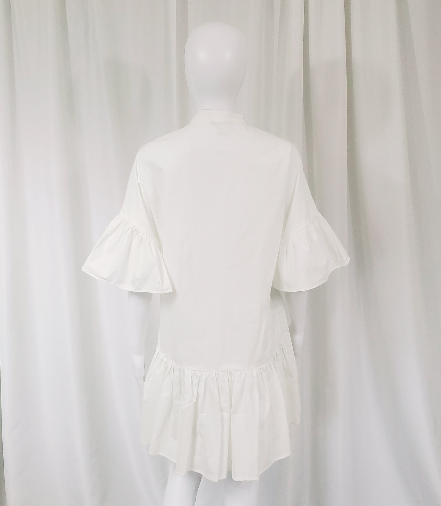 White Button Down Ruffled Dress