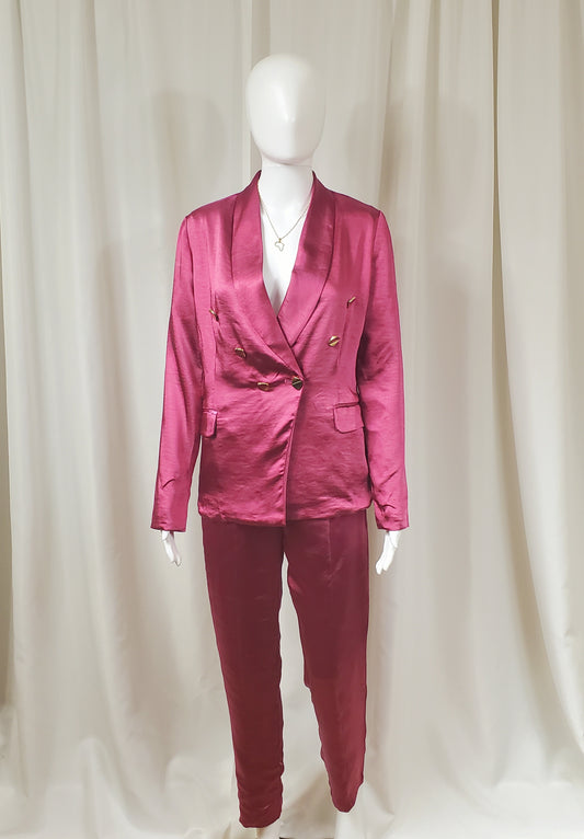 Satin Double Breasted Pants Suit