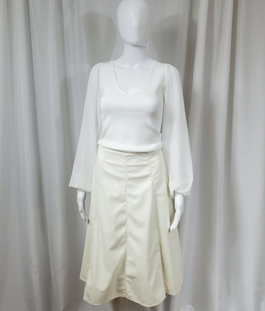 Cream Leather Midi Skirt