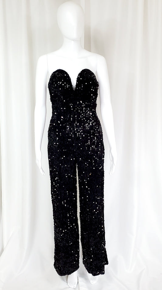 Black Sequin Sleeveless Romper