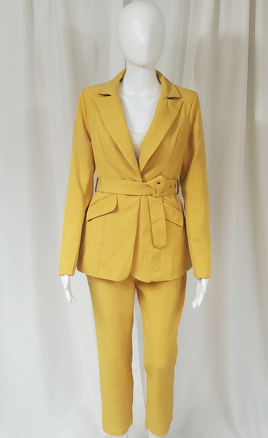 Belted Single Button Suit (Mustard)